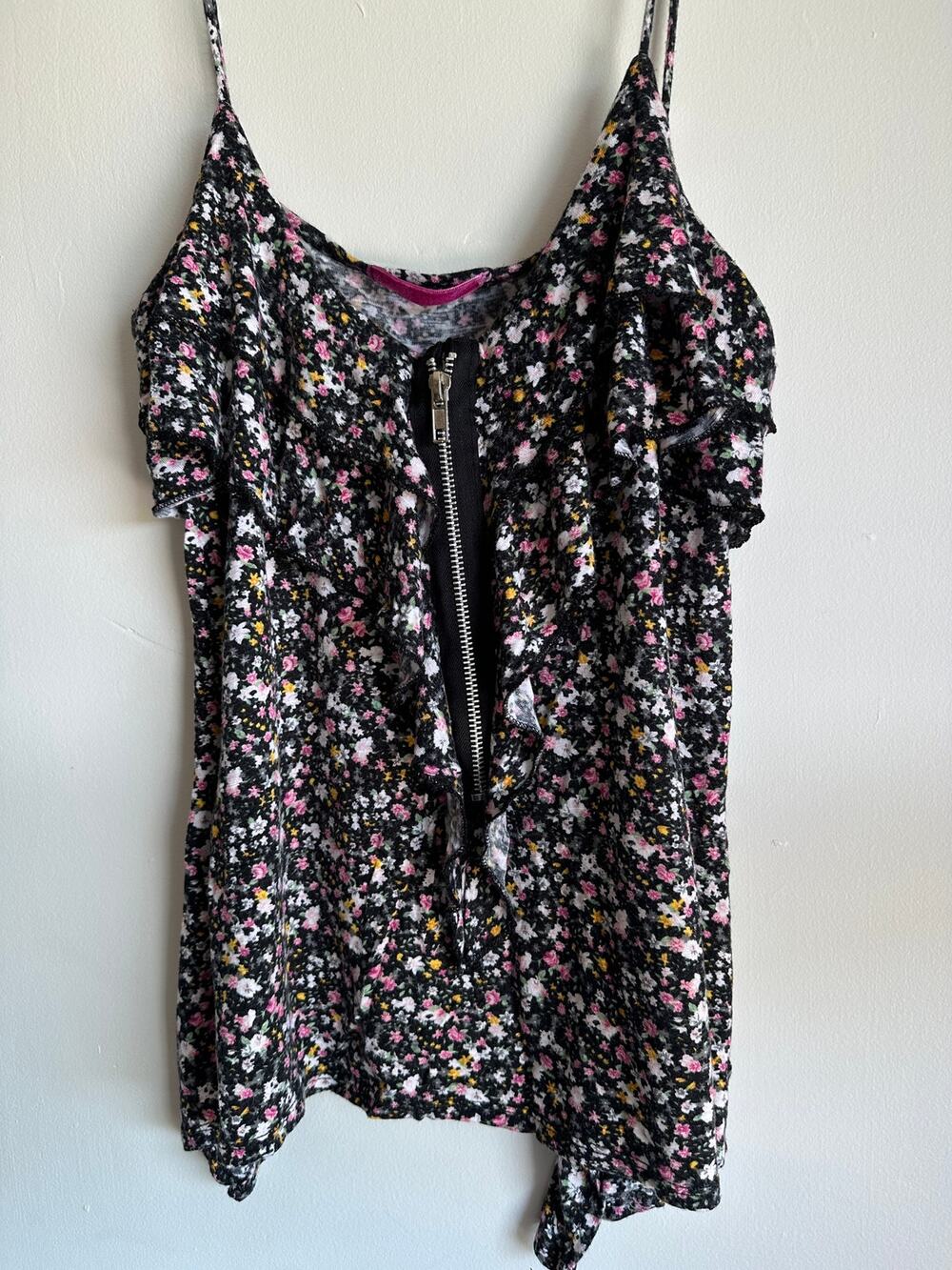 Girls Floral Ruffle Cami Tank Top Black Exposed Zipper Crop Cami 15x15